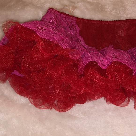 NWT Raveware Lingerie Red Mesh & Pink Lace Toole Ruffle Booty Skirt - Size Small - Picture 7 of 8